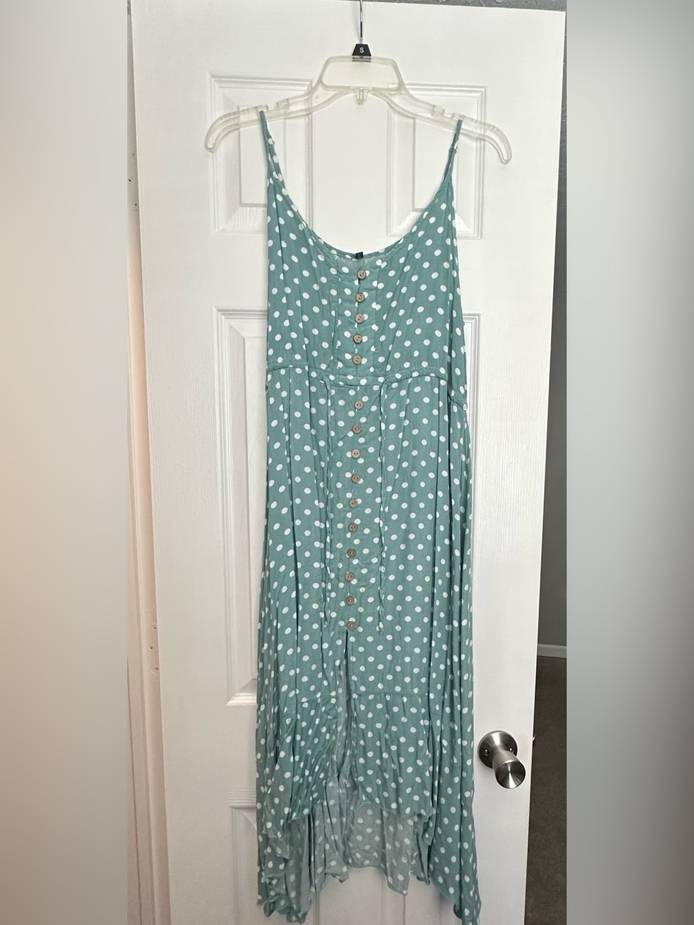 Light Teal Polka Dot Button-Front Summer Dress